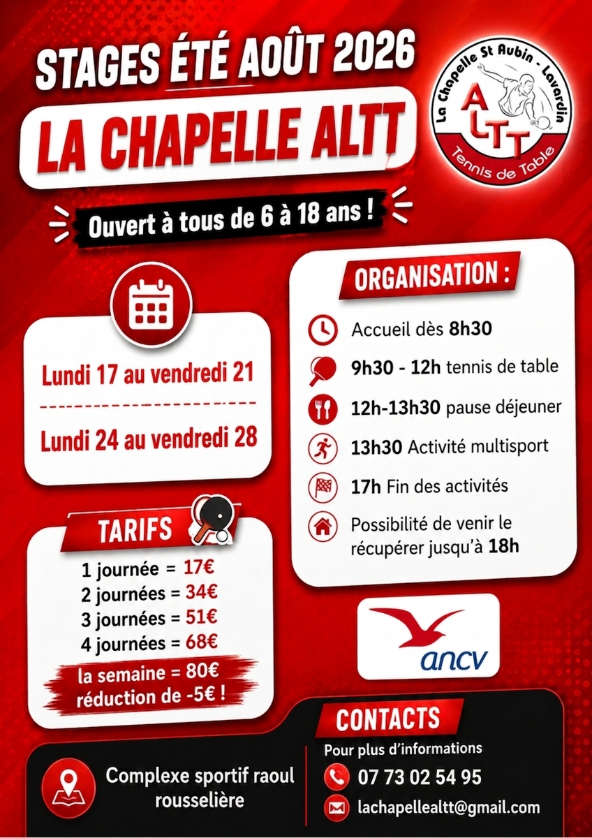 STAGES ÉTÉ 2026 – LA CHAPELLE ALTT