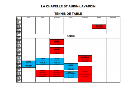 Planning entraînements