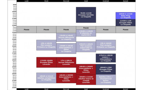 Planning entraînement saison 2016-2017
