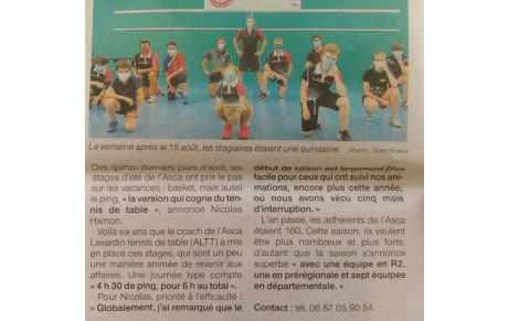 L'article Ouest France du 21/08/2020